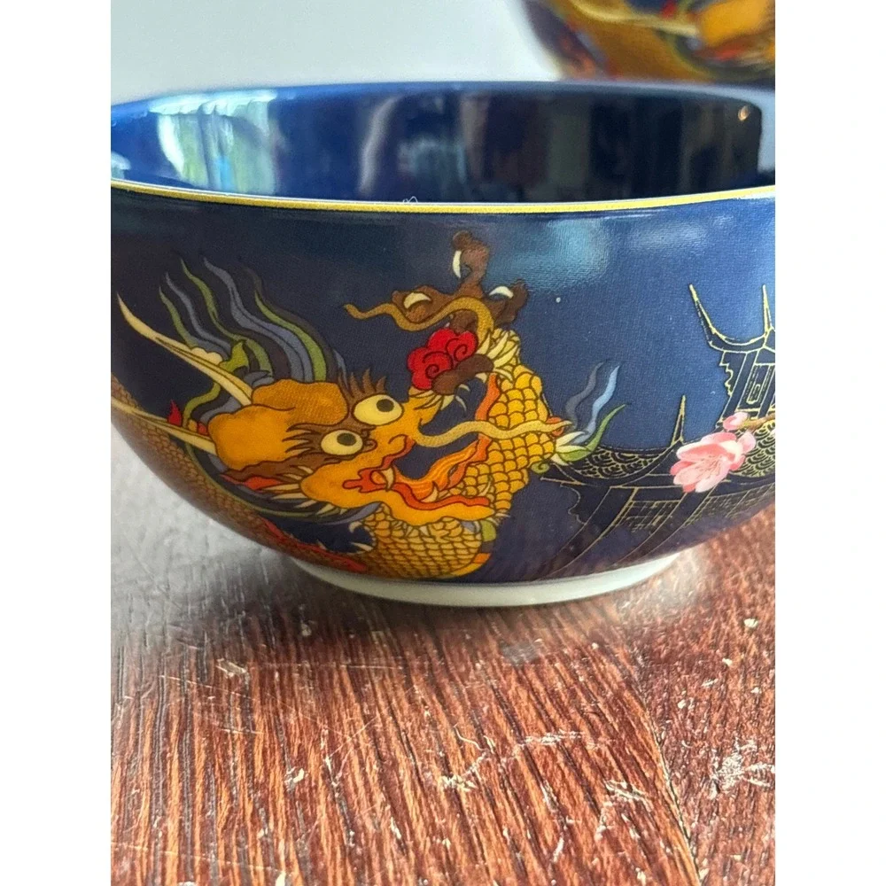 Williams Sonoma Blue Dragon Cherry Blossom Pagoda Porcelain Bowls Set of 2